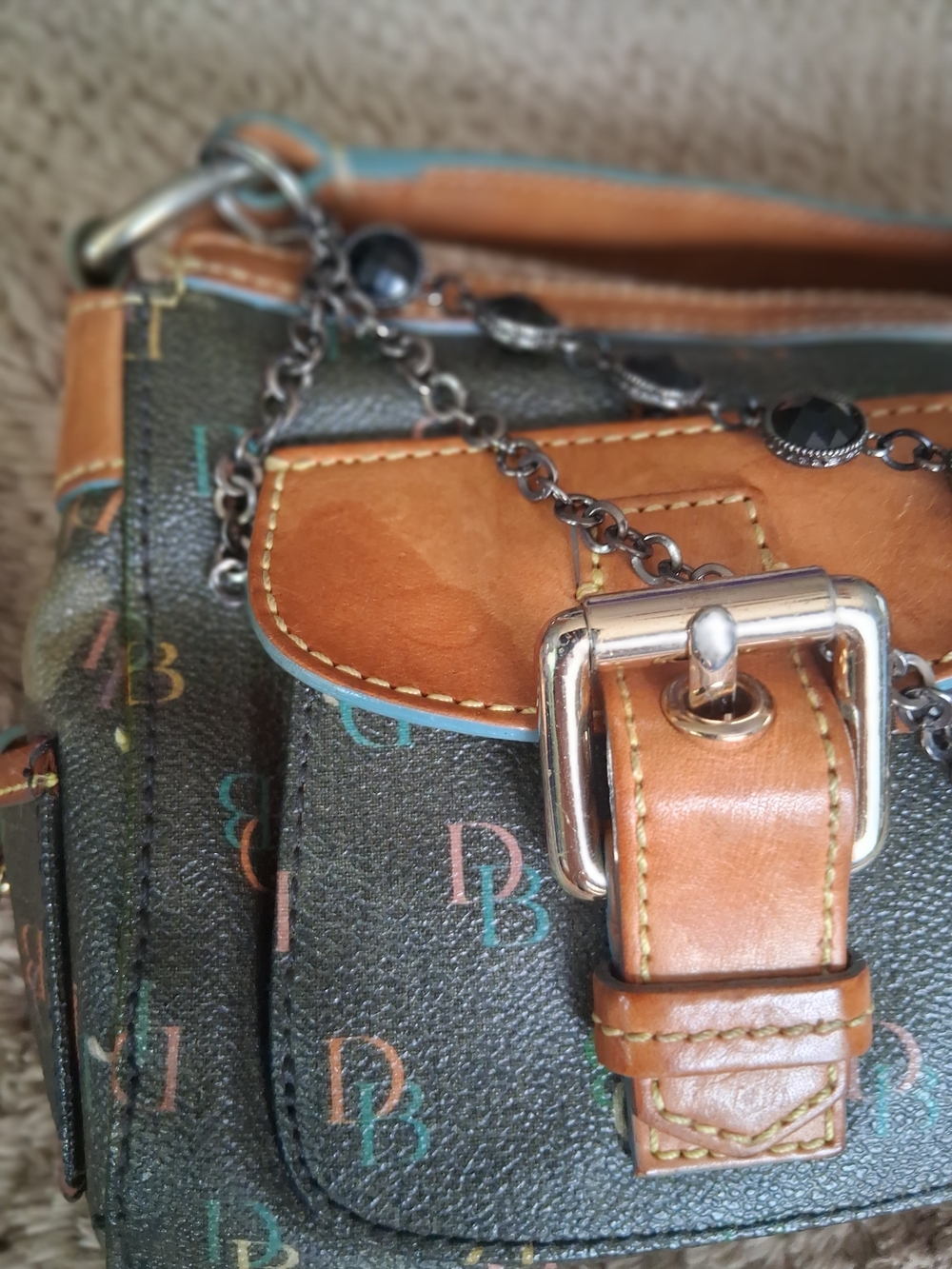 Dooney & Bourke Brown Logo Shoulder Bag with Tan Trim and Chain Detail - Picture 3 of 16